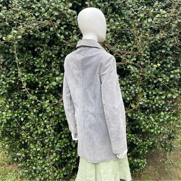 Outbrook Gray Long Genuine Suede Leather Button Down Coat - Picture 5 of 11